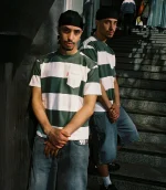 99BASED Striped T Shirt Olive Green (1)